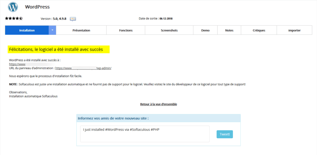 site wordpress installé