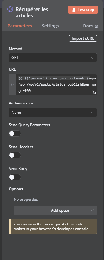 n8n récupérer tous les articles publiés sur WordPress