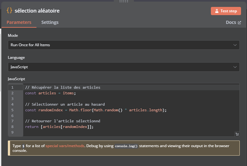 code javascript pour sélectionner un article aléatoirement dans la liste des posts récupérés
